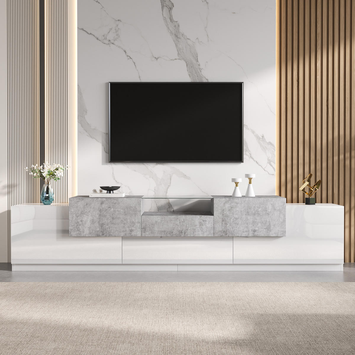 TV-SCHRANK 200/38.5/48.5 cm Weiß mit 7 Türen und 1 Schublade - Weiß, Holzwerkstoff (200/48.5/38.5cm) - Oxeza
