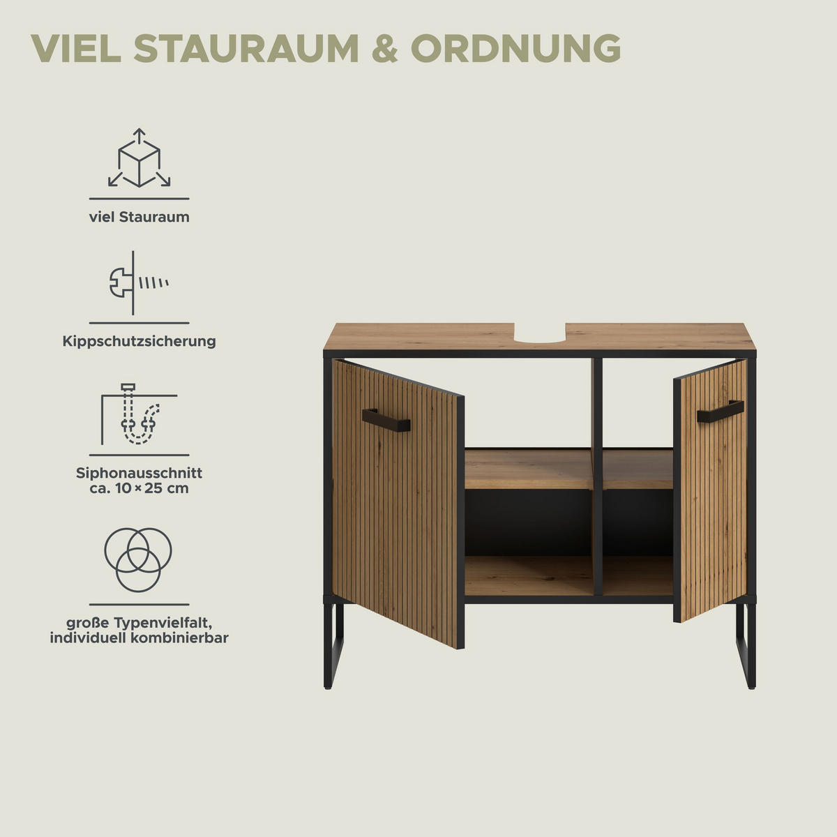 WASCHBECKENUNTERSCHRANK BAGNO (B/H/T: ca. 80/63/36 cm) in Artisan Oak Nachbildung/Artisan Oak Nachbildung - Eiche Artisan, Holzwerkstoff (80/63/36cm)