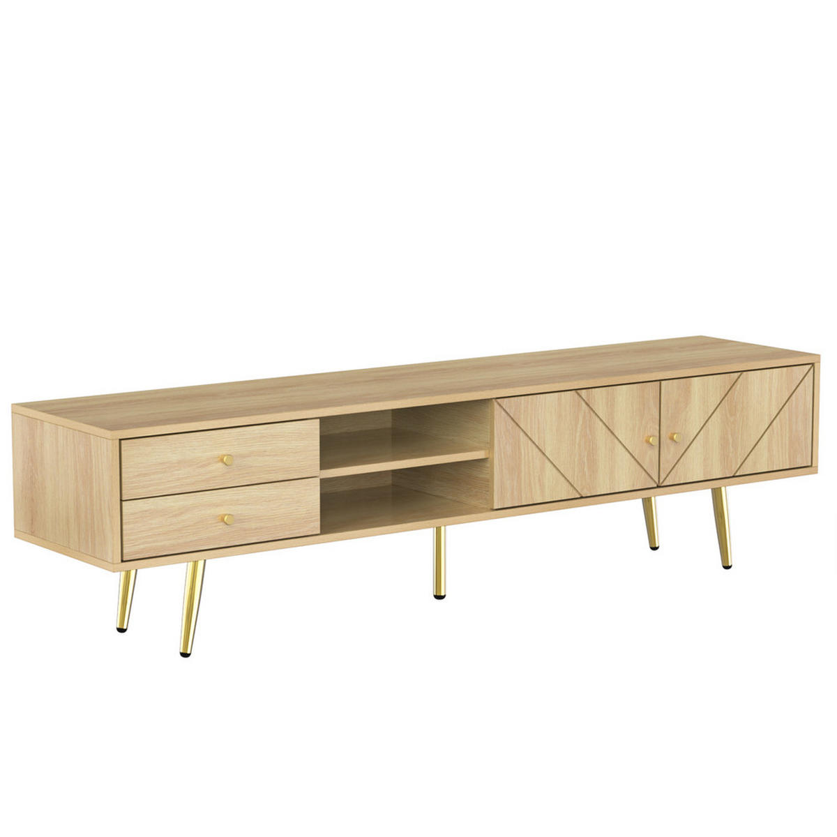 TV-SCHRANK 160cm mit goldenen Füßen 2 Schubladen einzigartige Türen - Braun, Holz (47.5/12/177.5cm) - FLIEKS