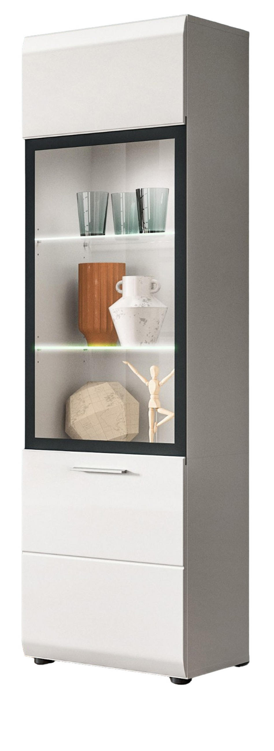 VITRINE weiß Hochglanz 45 x 160 cm, Vitrinenschrank mit 6 Fächern - Weiß Hochglanz/Silberfarben, Glas/Holzwerkstoff (45/160/34cm) - Inn.Furn