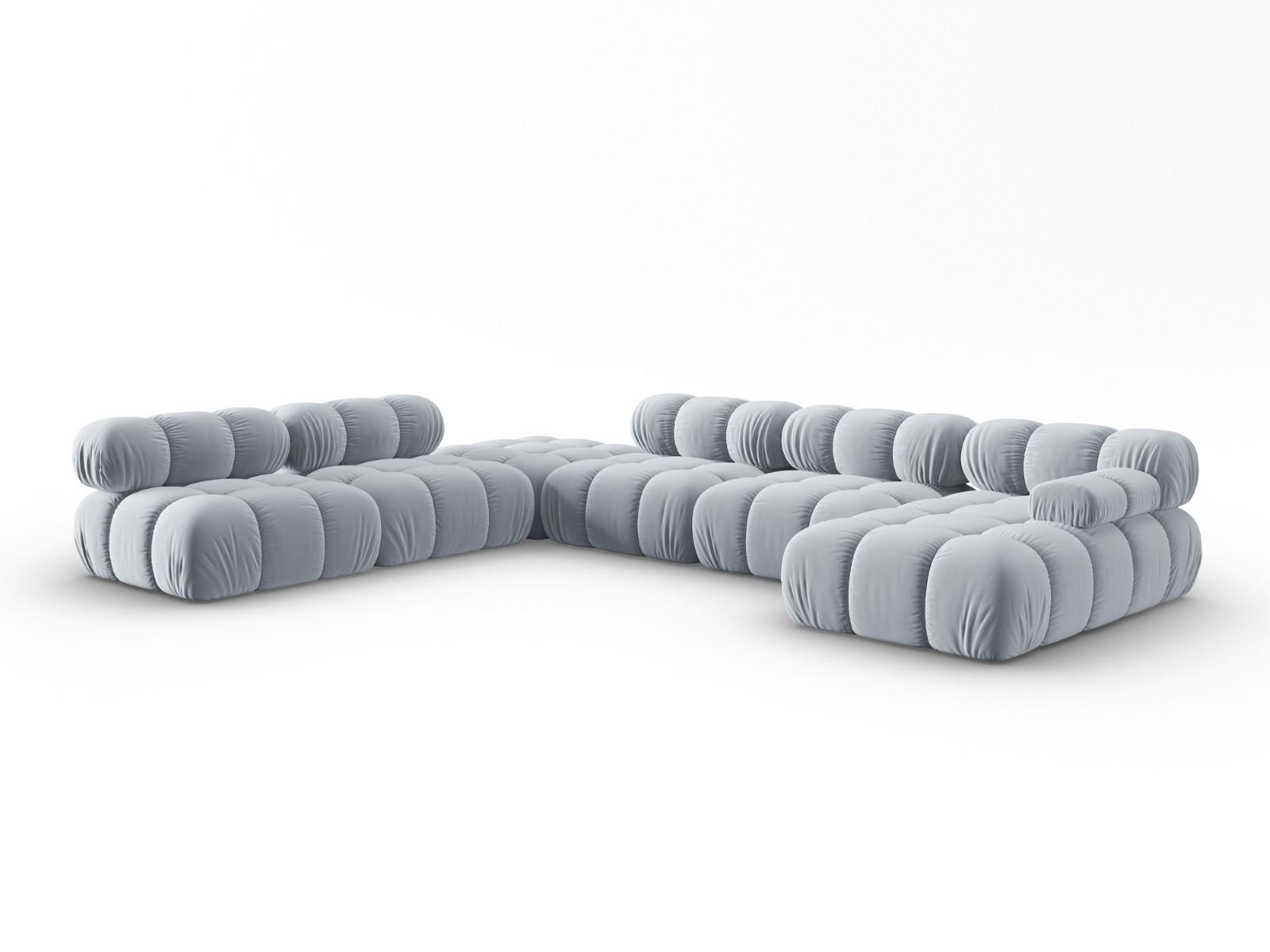 MODULARES-PANORAMASOFA links Bellis aus Samt hellblau 7 Sitzplätze - Hellblau, Textil (282/63/379cm) - Micadoni