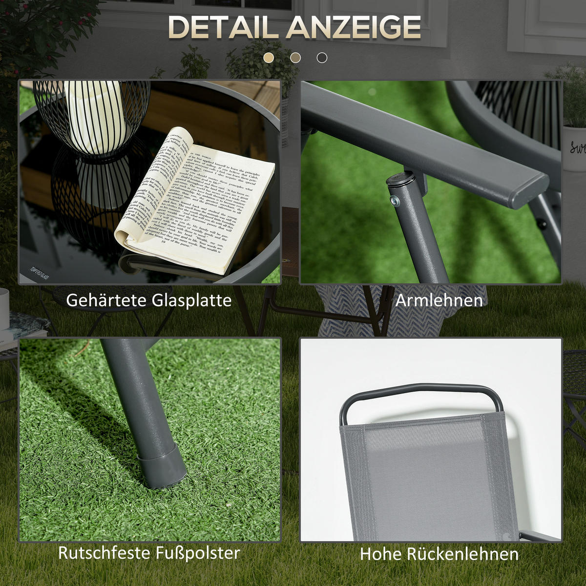 GARTENMÖBEL Set, Metall, Mesh, Hellgrau - Hellgrau, Textil/Metall - Outsunny