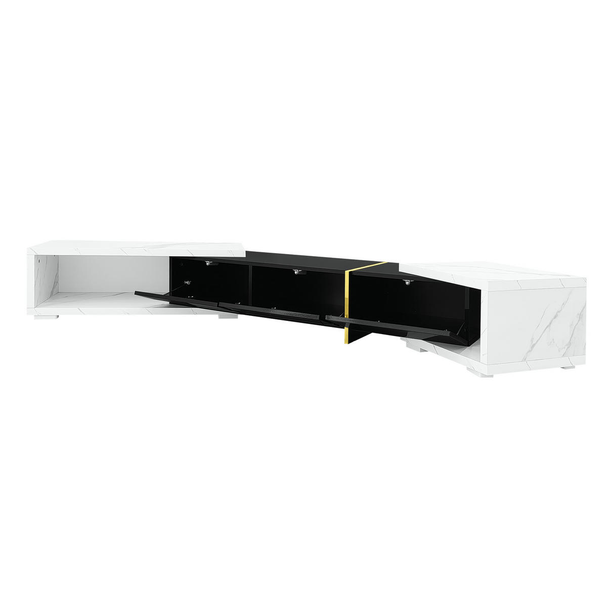 LOWBOARD 140-260 cm in Schwarz und Weißer Marmoroptik, drehbar mit Stauraum - Schwarz, Holzwerkstoff (260/30/40cm) - Flora Grace