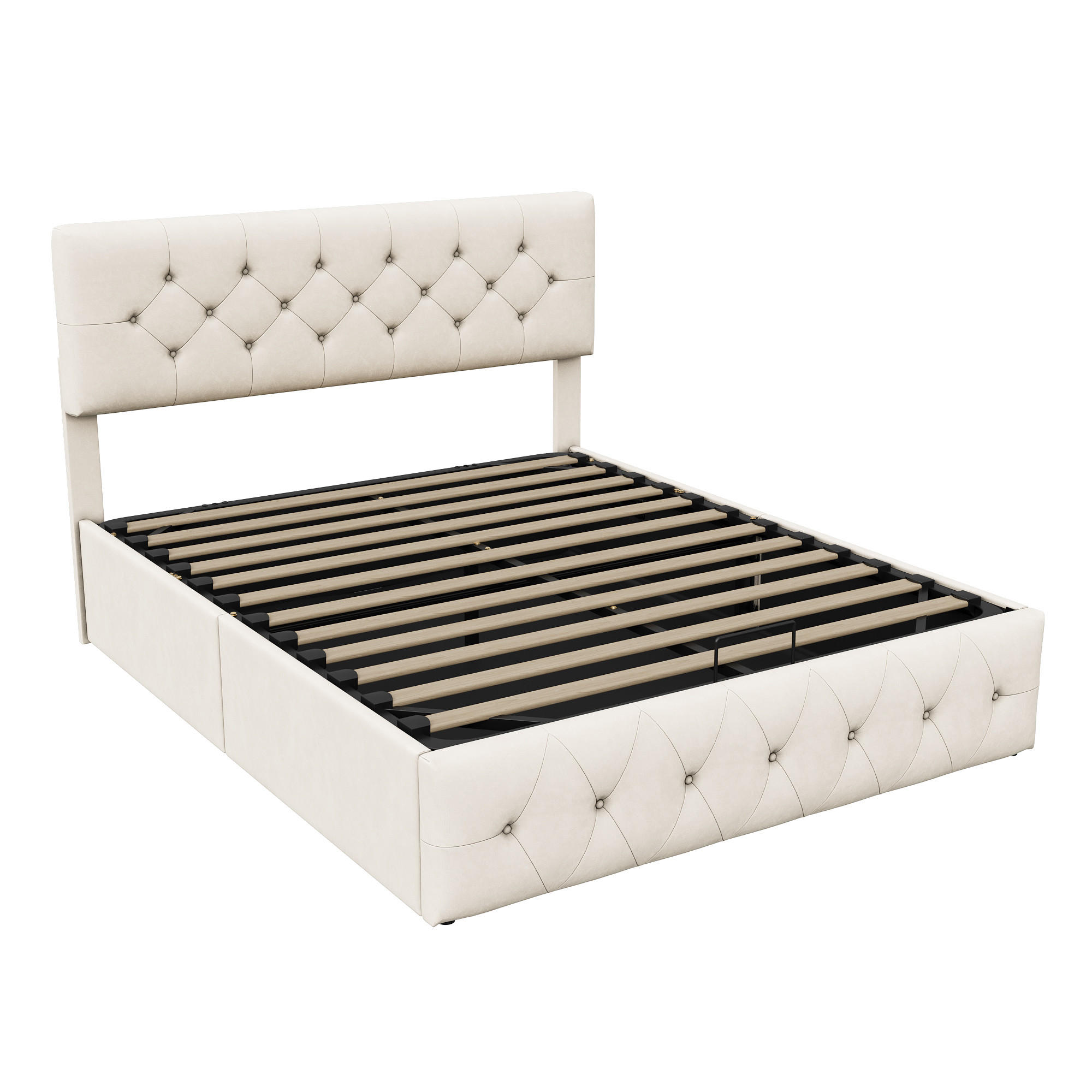 POLSTERBETT 140x200 cm, Beige, mit Lattenrost - Beige, Textil/Metall (140/200cm)