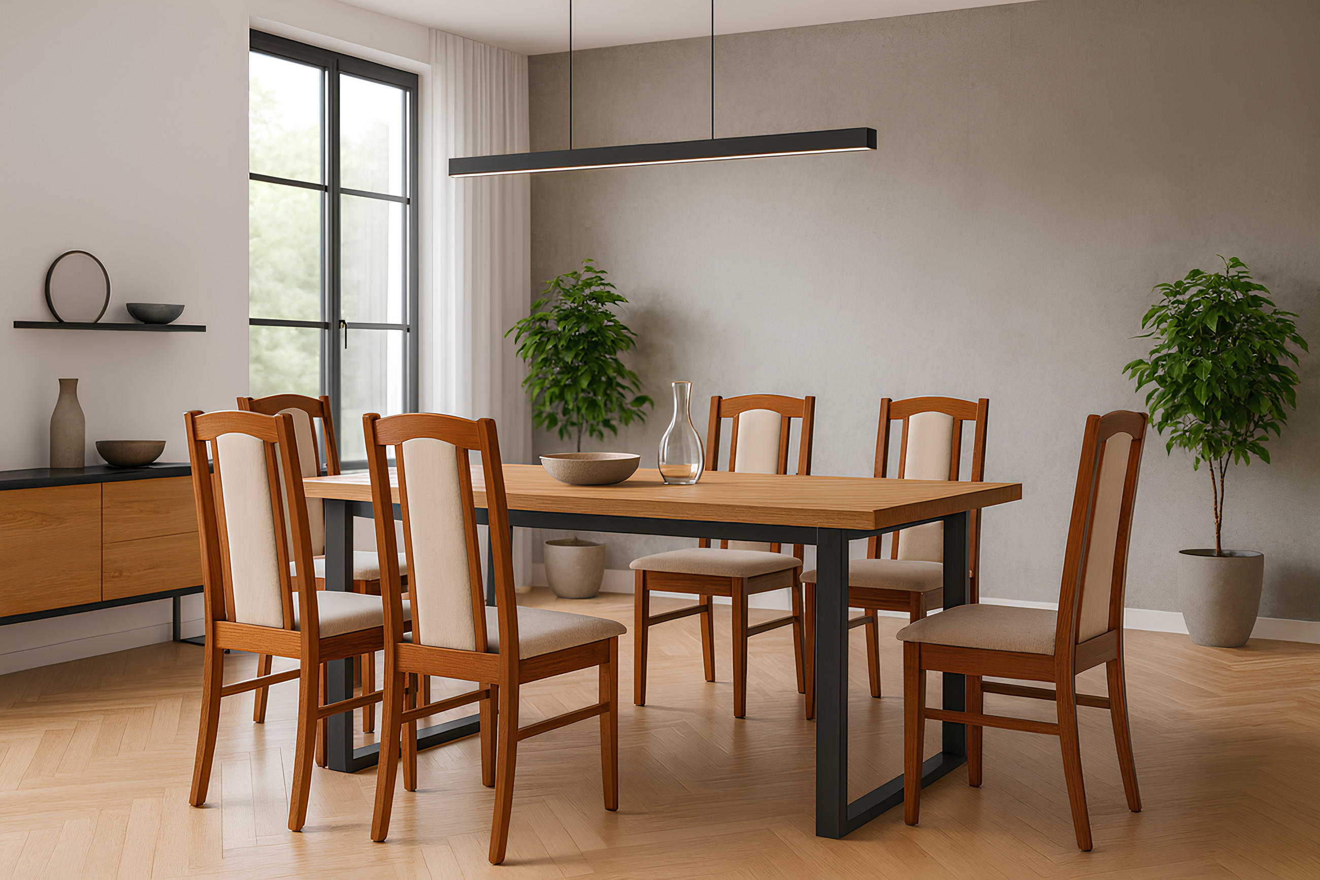 ESSZIMMERSTUHL - Set 6x Bos 7 Kastanie, aston 2 - Kastanienfarben/Sandfarben, Holz (43/96/40cm) - Leaf Design