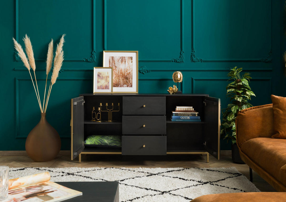 SIDEBOARD Mango 146x40x77 grau geölt DIAMOND #122 - Grau, Holz (146/77/40cm) - Massivmoebel24