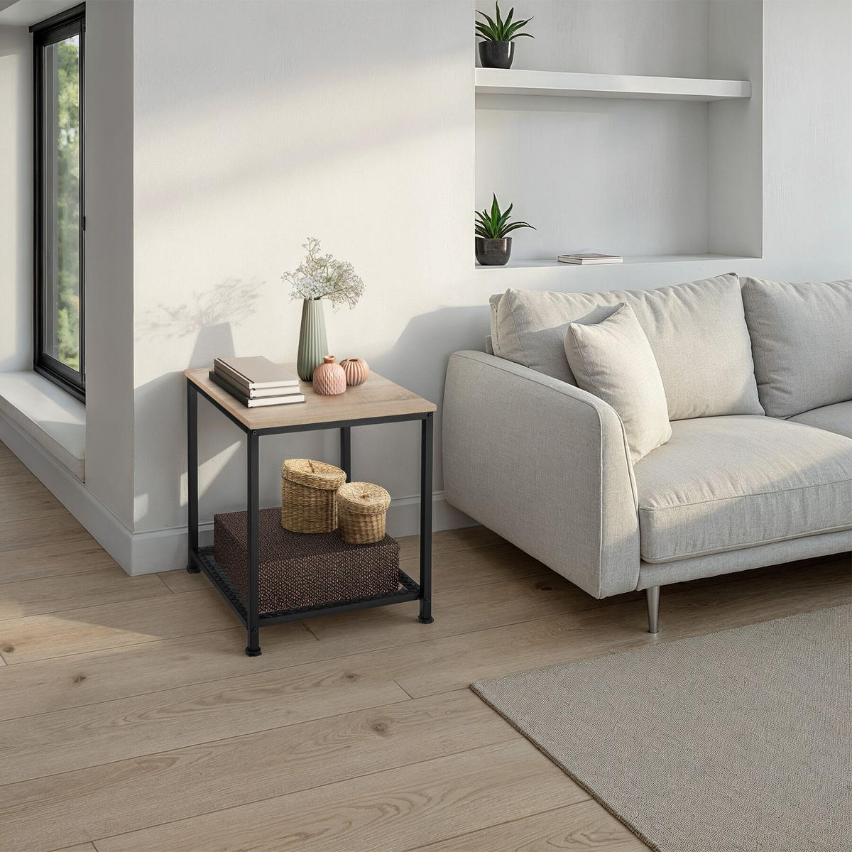 BEISTELLTISCH Derby,45,5 x 45,5 x 55,5 cm,Industrial Holz hell, Eiche Sonoma - Naturfarben, Holz (45.5/45.5/55.5cm) - tectake