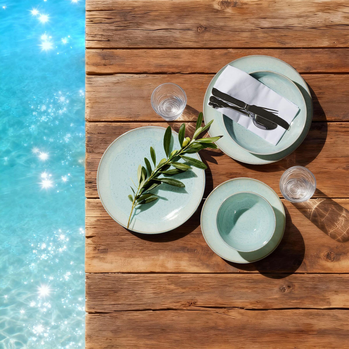 TAFELSERVICE Mare, ineinander stapelbar, Mint - Mintgrün, Keramik (26.5/2.5/26.5cm) - tectake