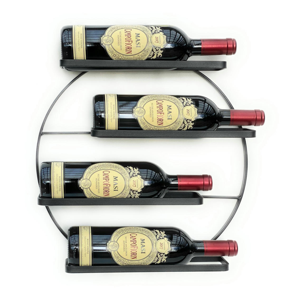WEINREGAL Rund für 4 Flaschen Metall Wand Schwarz Andante - Schwarz, Metall (39/39/8.5cm) - DanDiBo