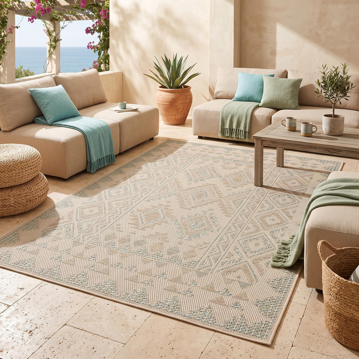 PANAMA IN- UND OUTDOOR TEPPICH - Türkis, Textil (133/190cm) - Pergamon