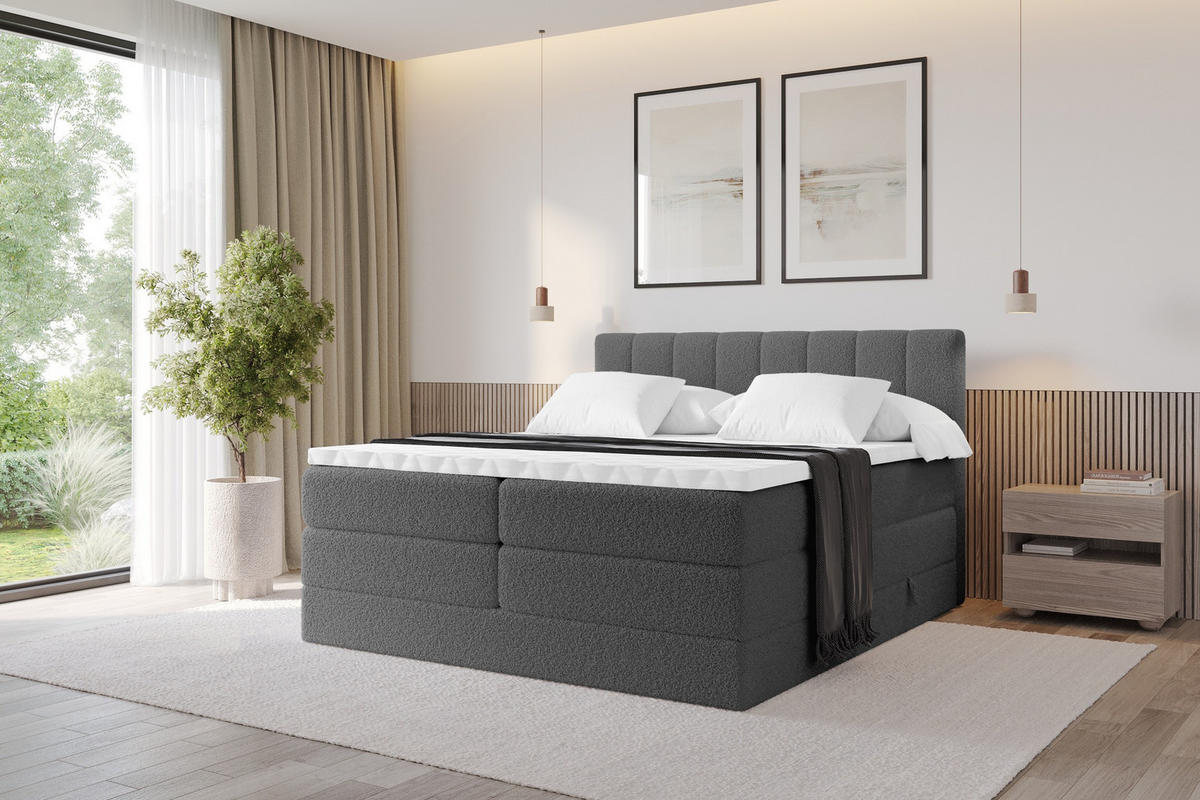 BOXSPRINGOVÁ POSTEL s matrací H3/H4 - OTTA KING - 120x200 cm Šedá - šedobéžová, kompozitní dřevo (120/200cm) - ALTDECOR