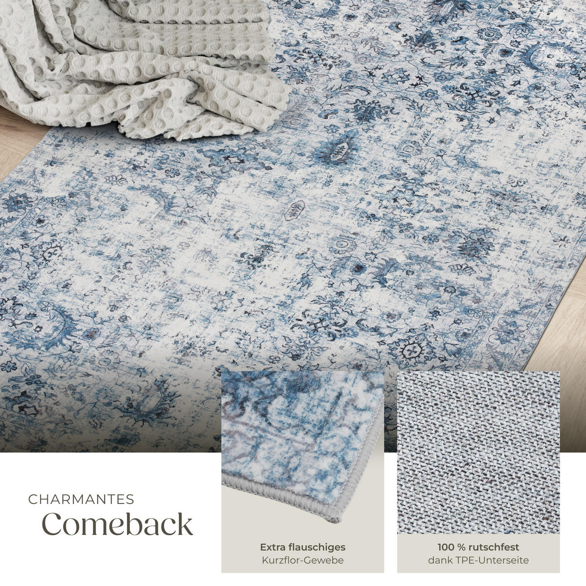 TEPPICH Vintage Design Amara,rutschfeste Unterseite,blau - Blau, Kunststoff (80/150cm) - tectake