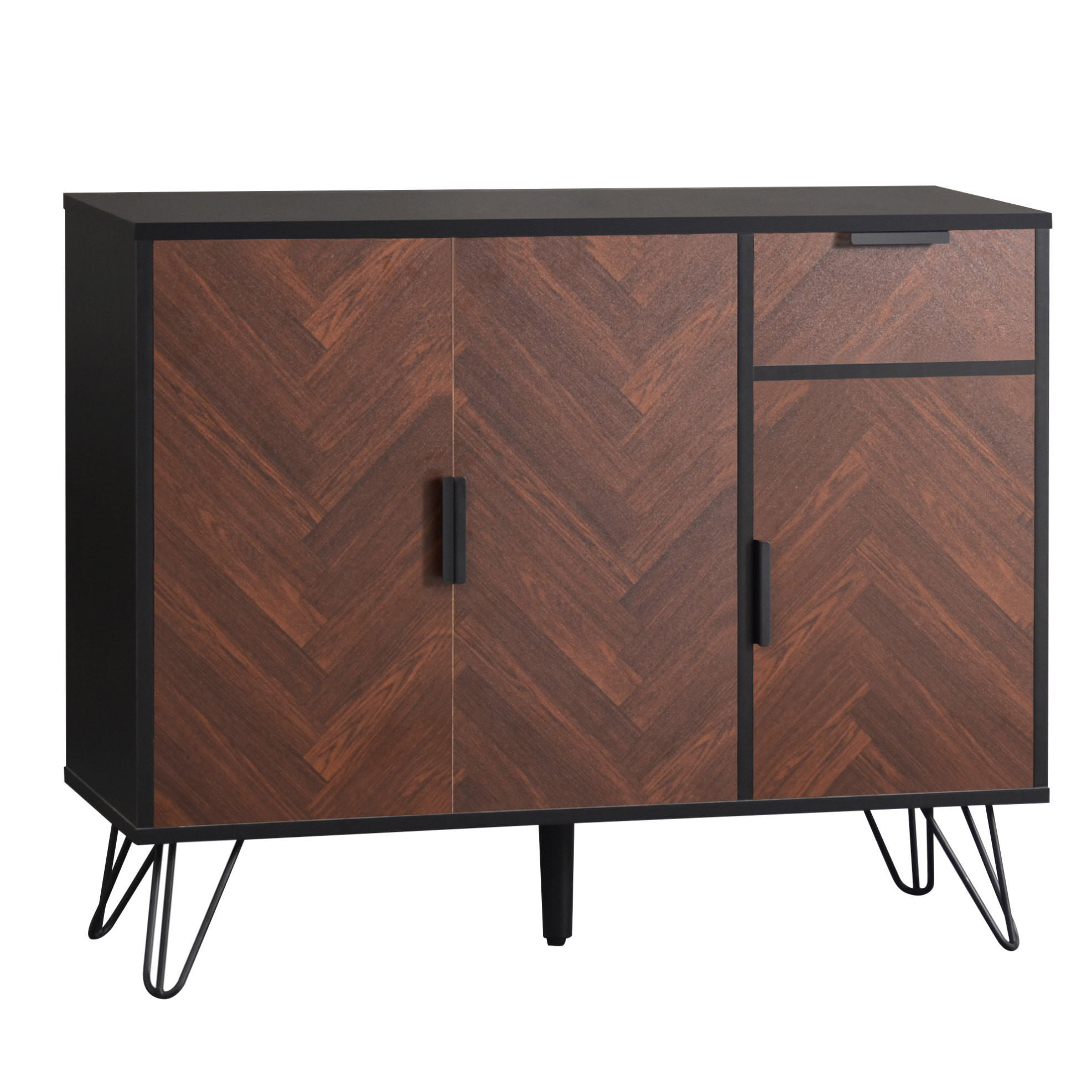 Modfu KOMODA z MDF a dřevotřísky 90x30x71,5 cm černá v dekoru dřeva se zásuvkou