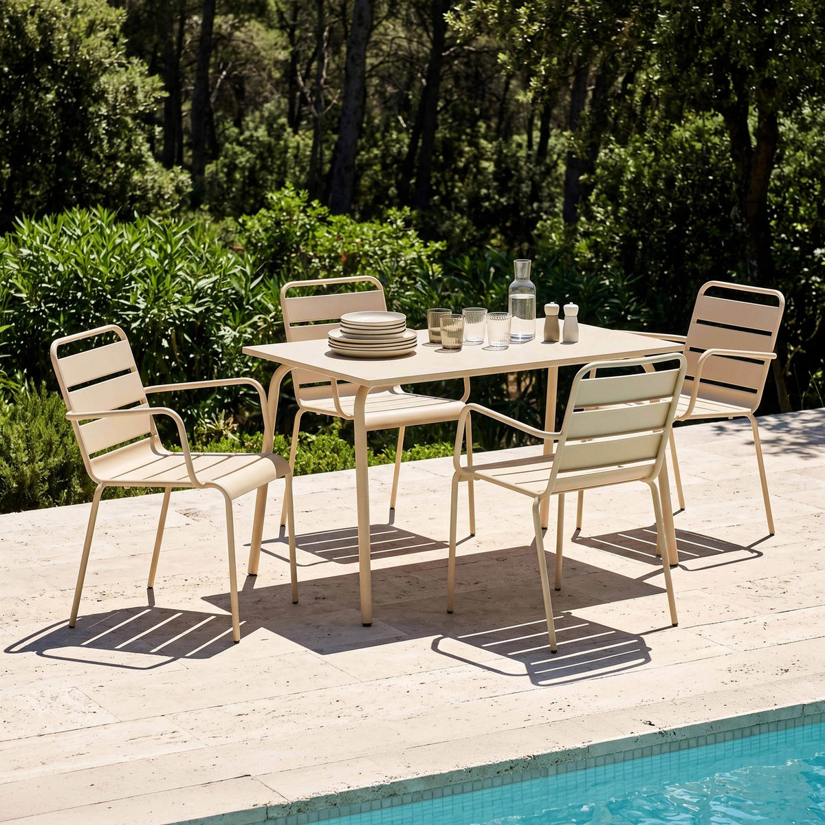 GARTENSET 5-tlg., Elfenbeinfarbe - Beige, Metall - Oviala