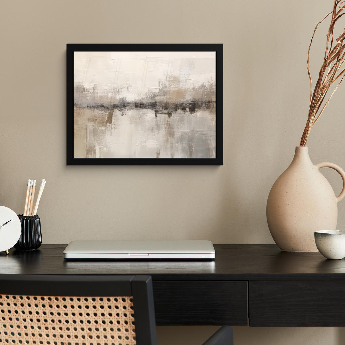 POSTER MIT RAHMEN Moderne Kunst - Abstrakt - Beige 40x30 cm - Beige, Papier (40/30cm) - MuchoWow