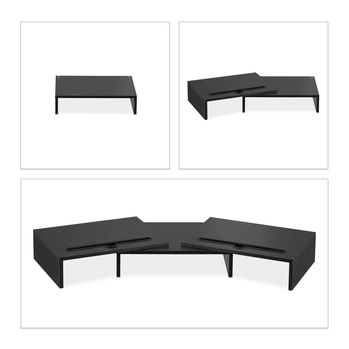 MONITORSTÄNDER Schwarz für 2 Monitore ausziehbar 105 cm - Schwarz, Holzwerkstoff/Kunststoff (27/105/10.5cm) - Relaxdays