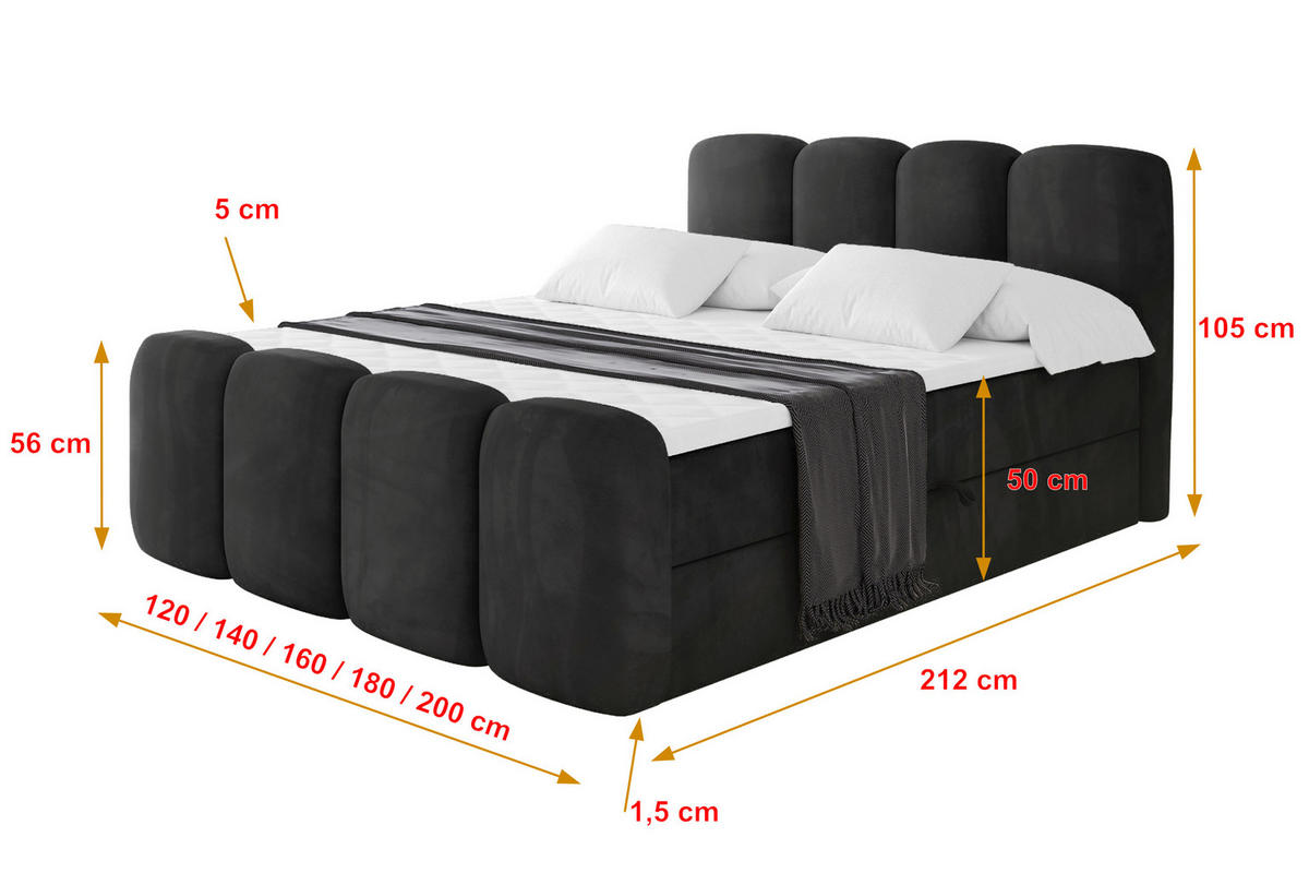 AMERICKÁ postel s matrací H4 a roštem – NINA-Z – 120 × 200 cm – černá - vysoce lesklá černá, kompozitní dřevo (120/200cm) - ALTDECOR