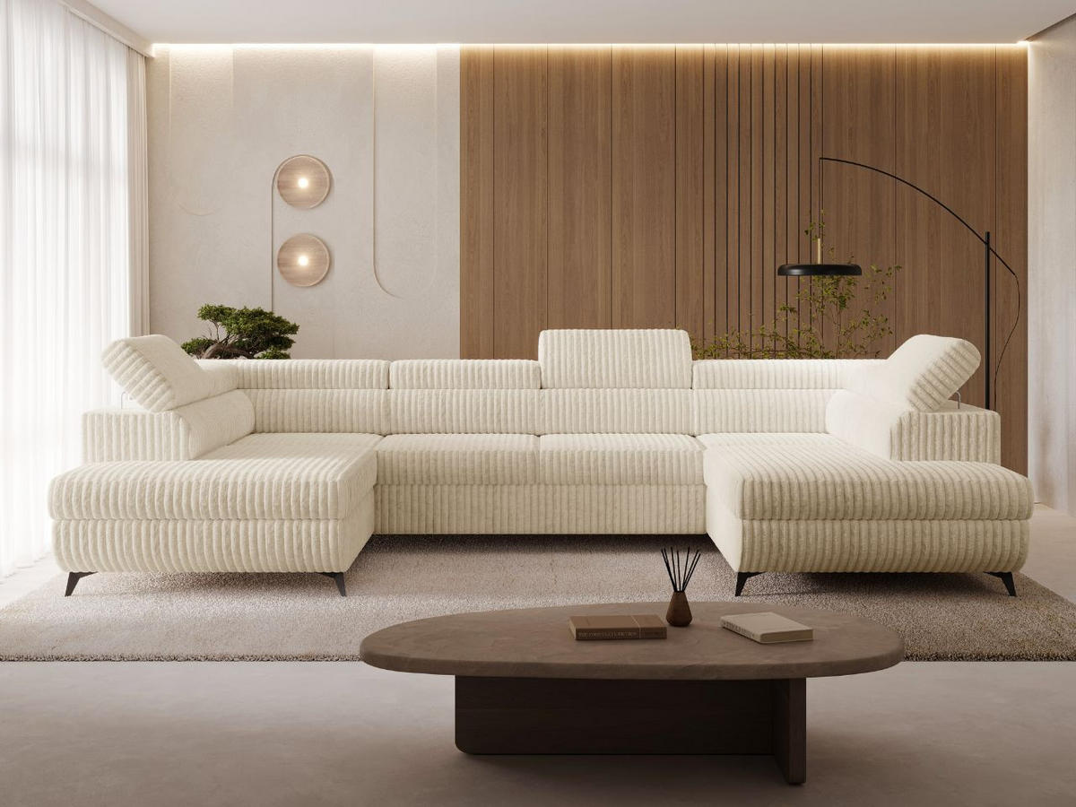 ECKSOFA U Argon Beige - Beige/Schwarz, Holz/Textil (322/190cm) - Graingold