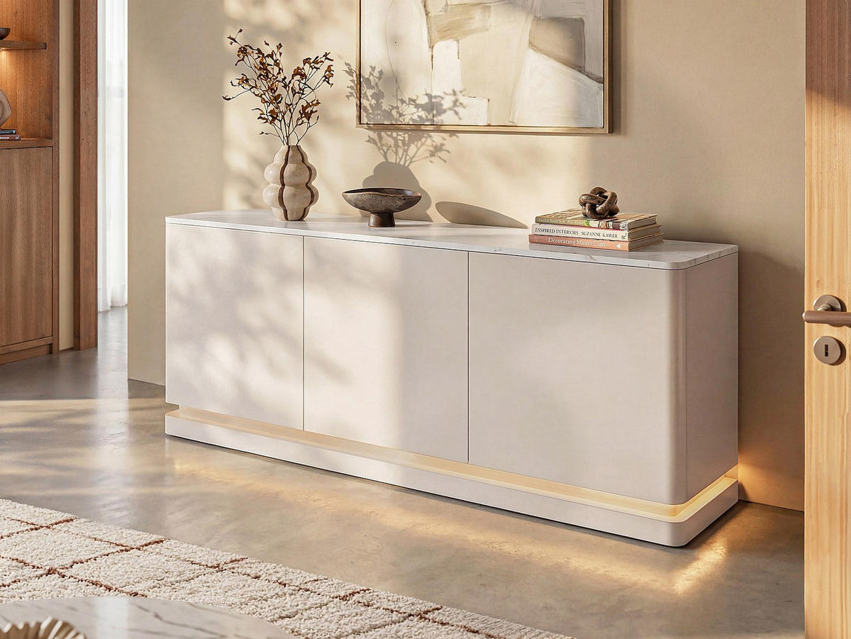 SIDEBOARD - 189.6 cm x 40 cm - Holz, Platte - Beige, Weiß - DEVIKA - Beige/Weiß, Holz (189.6/80/40cm) - Vente-Unique