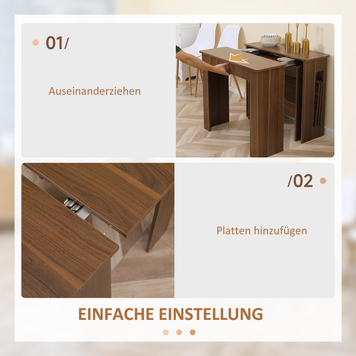 ESSTISCH Klapptisch ausziehbarer Küchentisch Esszimmertisch Holztisch Braun - Braun, Holzwerkstoff (180/85/75cm) - HOMCOM