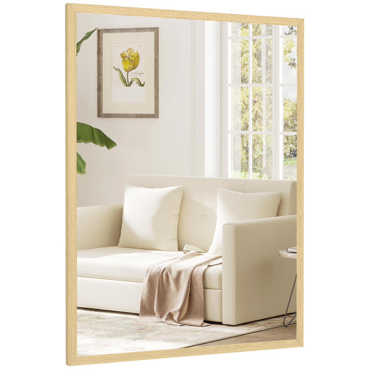 WANDSPIEGEL DE-14352 rechteckig mit Naturholzrahmen Naturholz - Naturfarben, Glas (60/80/2cm) - ComfortXL