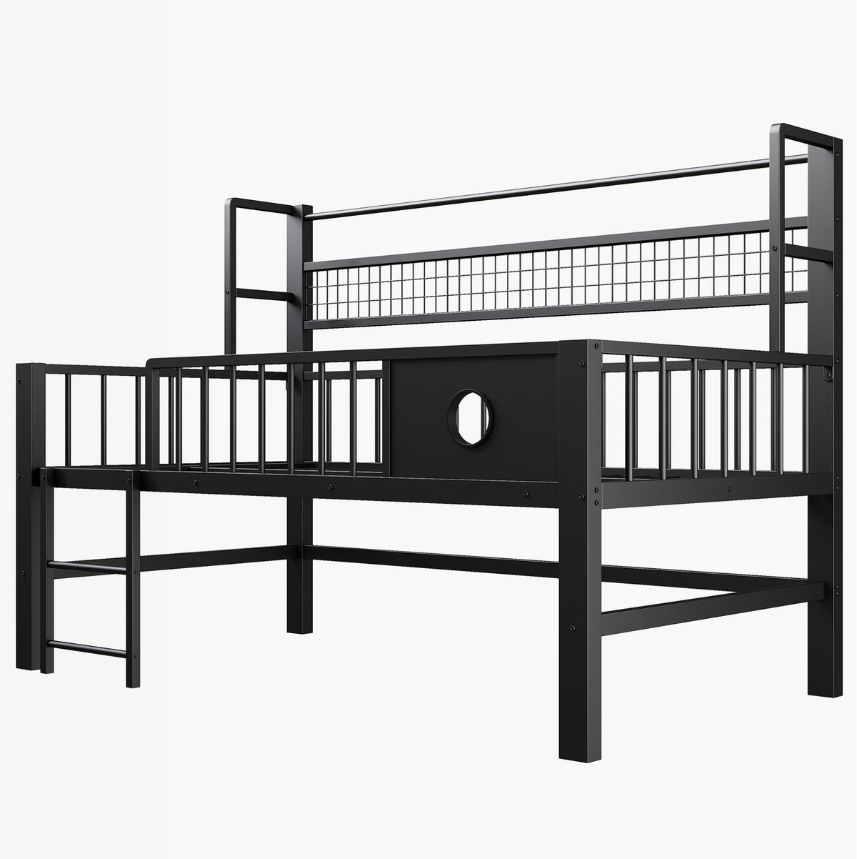 KINDERBETT 90/200 cm schwarz aus Metall und MDF mit Stauraum - Schwarz, Holzwerkstoff (90/200cm) - OKWISH