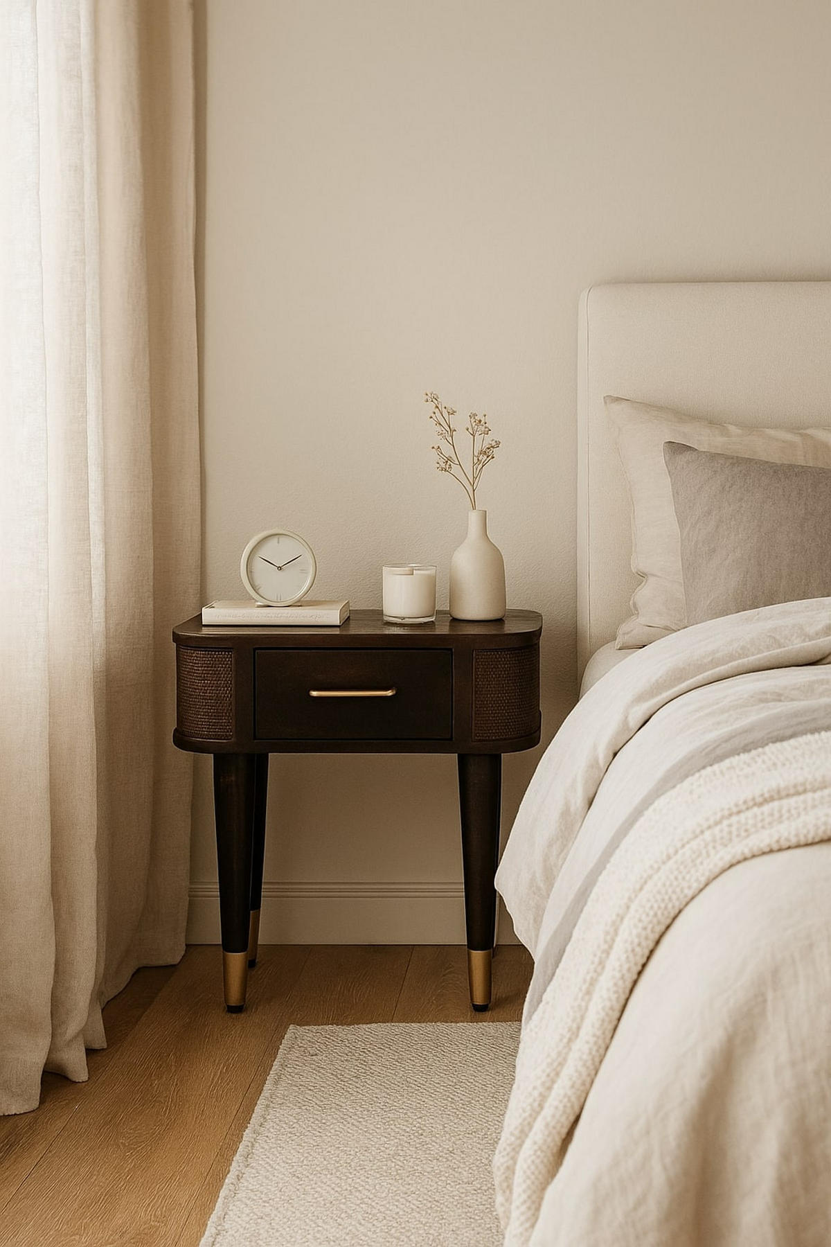 NACHTTISCH mit Samt-Mokka-Finish, 1 Schublade, T-Bar-Griffe, dunkelbraun - Dunkelbraun, Holz/Metall (45/46/35cm) - Artisan Furniture