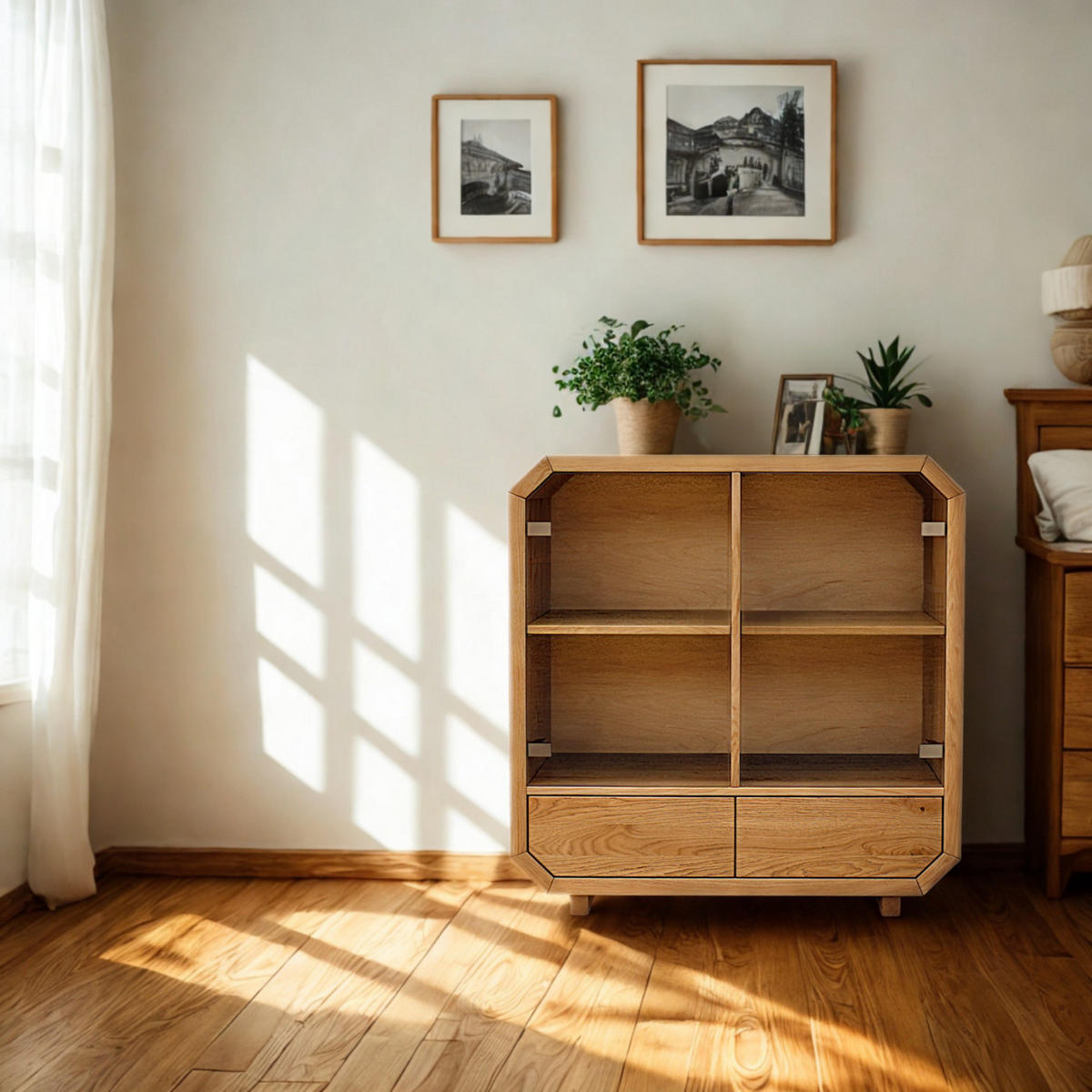 KOMMODE aus Massivholz mit Glas OMNIS - Eichefarben, Holz (100/105/40cm) - Rawood Furniture