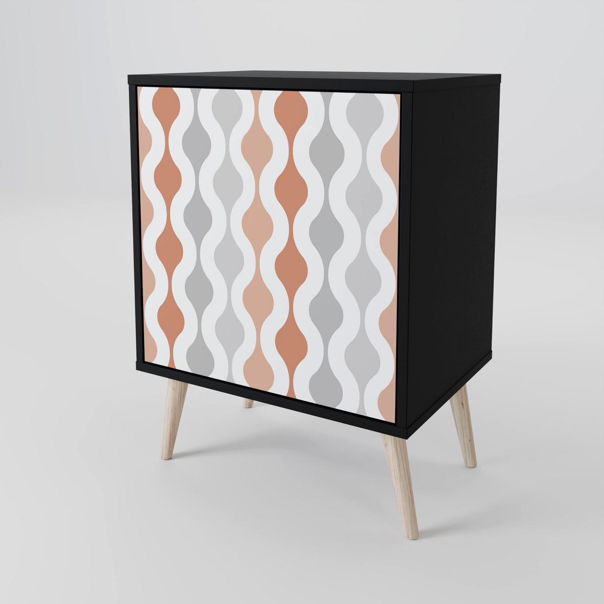 SIDEBOARD HAZY NOSTALGIA, Schwarz, 57,5x42x70,5 cm, Schwarze Metall-Sternfüße - Multicolor/Schwarz, Holzwerkstoff/Metall (57.5/70.5/42cm) - SpaceRebels