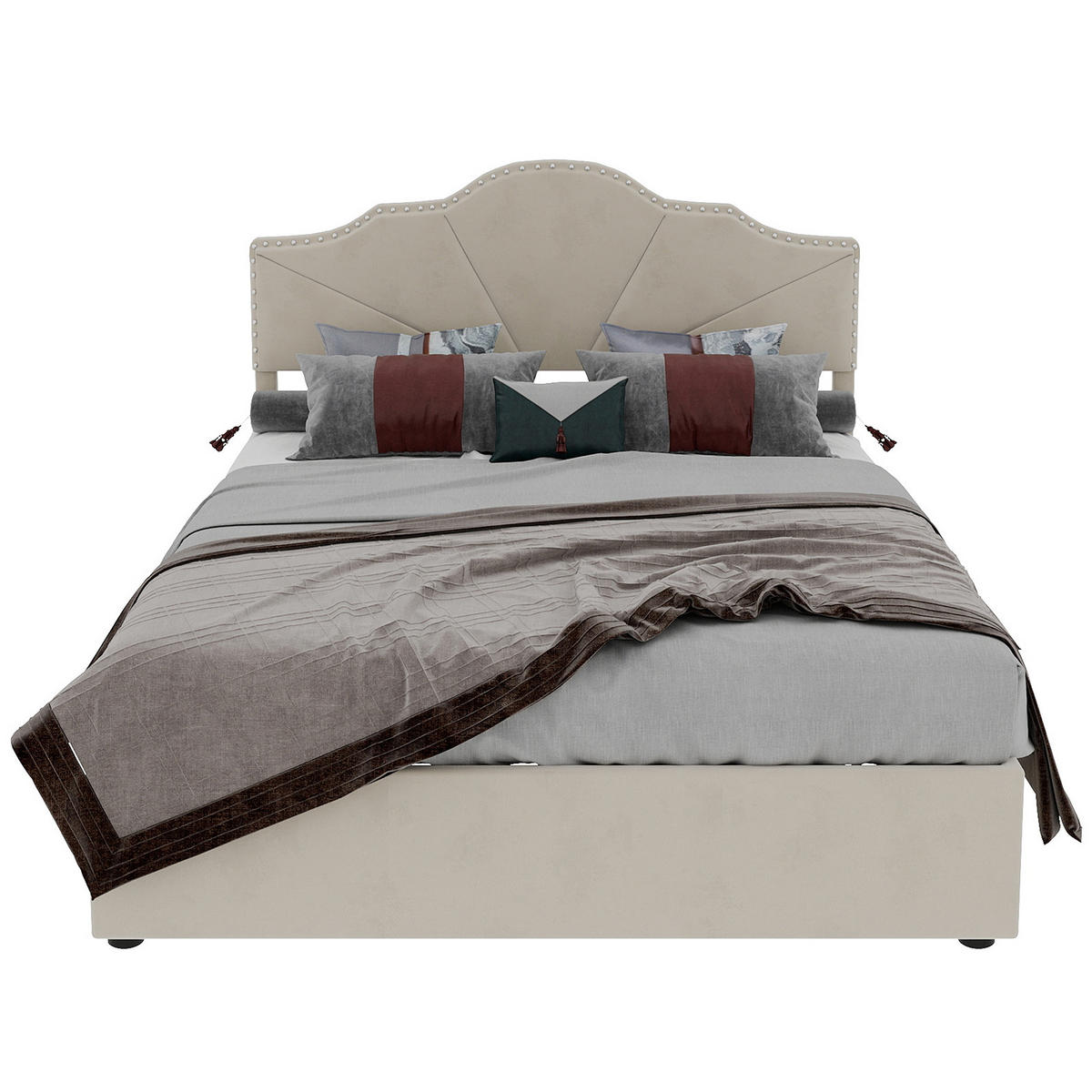 POLSTERBETT 140x200 cm Samt Stauraum hydraulisch beige - Beige, Textil (140/200cm) - Fortuna Lai