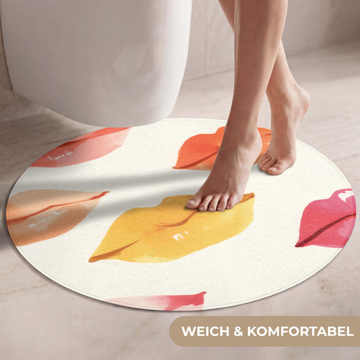 WC PŘEDLOŽKA Rty - barevné - lesklé 70x70 cm - růžová, textil/plast (70/1cm) - OnlyWow