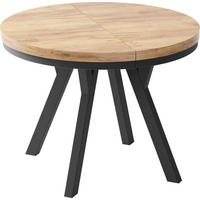 ESSTISCH Lume runder ausziehbarer, Wotan Eiche 100-150/100/76 cm - Eiche Wotan/Schwarz, Holz/Holzwerkstoff (100/100/76cm) - WFL GROUP