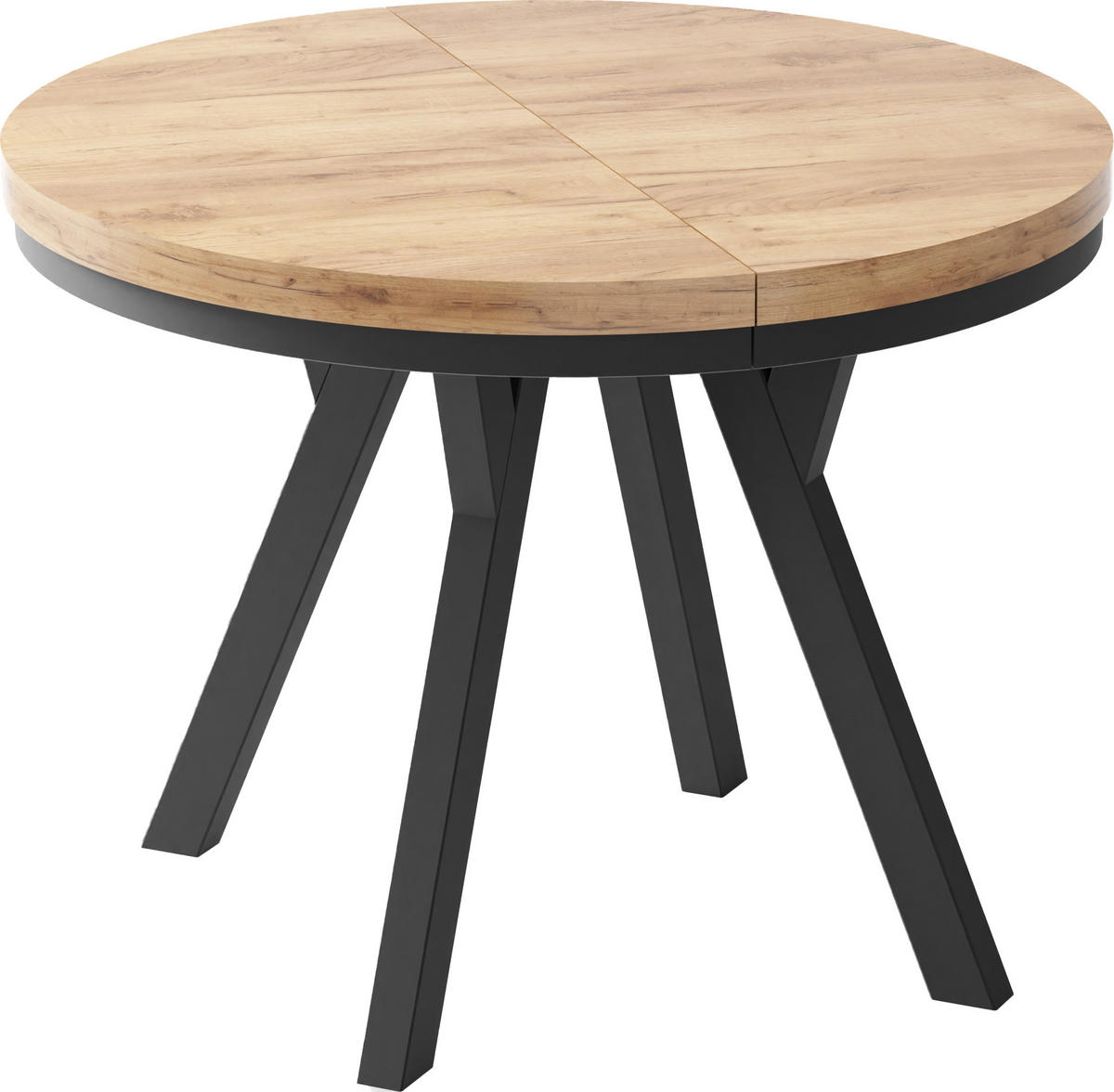 ESSTISCH Lume runder ausziehbarer, Wotan Eiche 100-150/100/76 cm - Eiche Wotan/Schwarz, Holz/Holzwerkstoff (100/100/76cm) - WFL GROUP