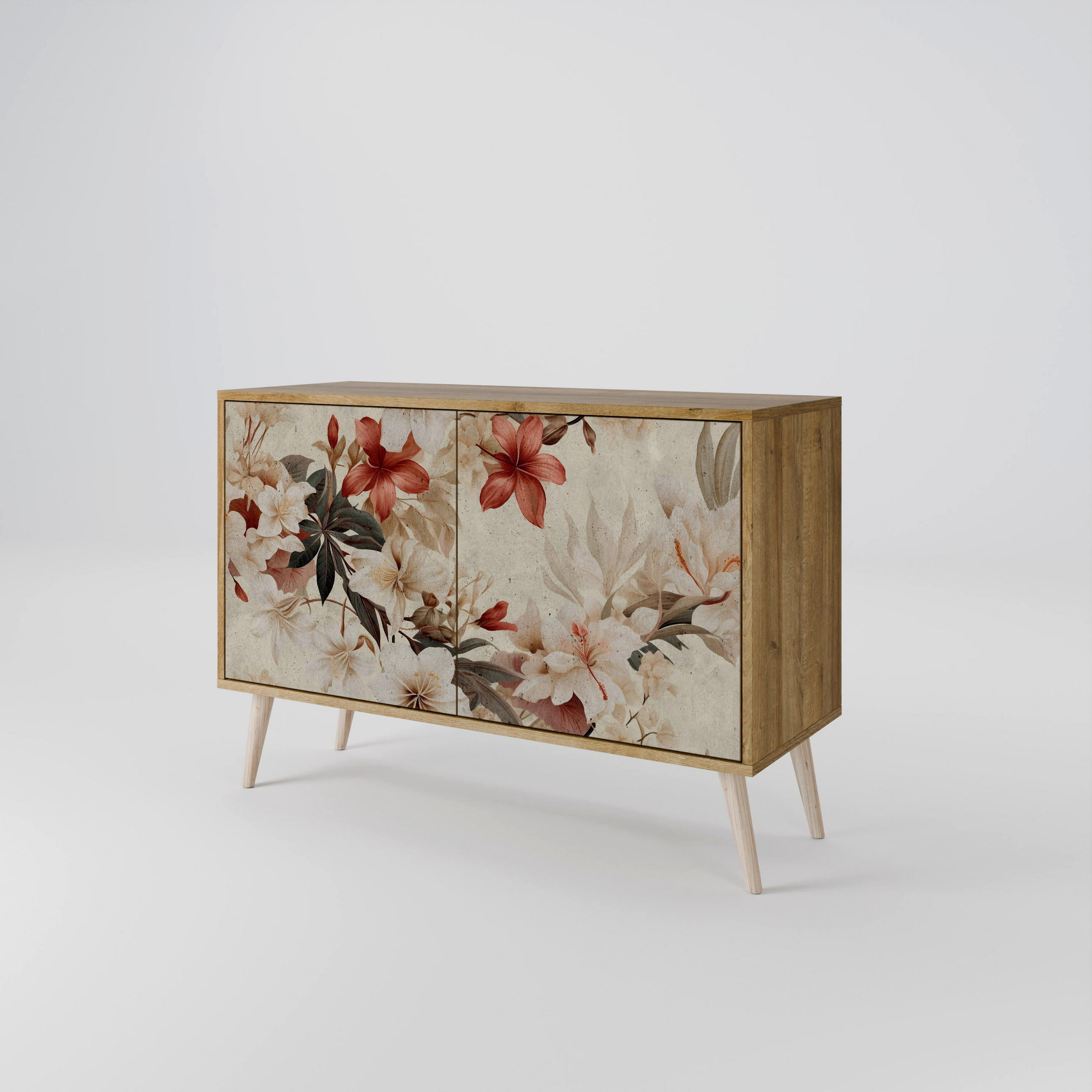 SIDEBOARD PETAL HARMONY, Eicheneffekt, 111x42x77,5 cm, 2 Türen - Eichefarben/Buchefarben, Holzwerkstoff/Buchenholz (111/77.5/42cm) - SpaceRebels