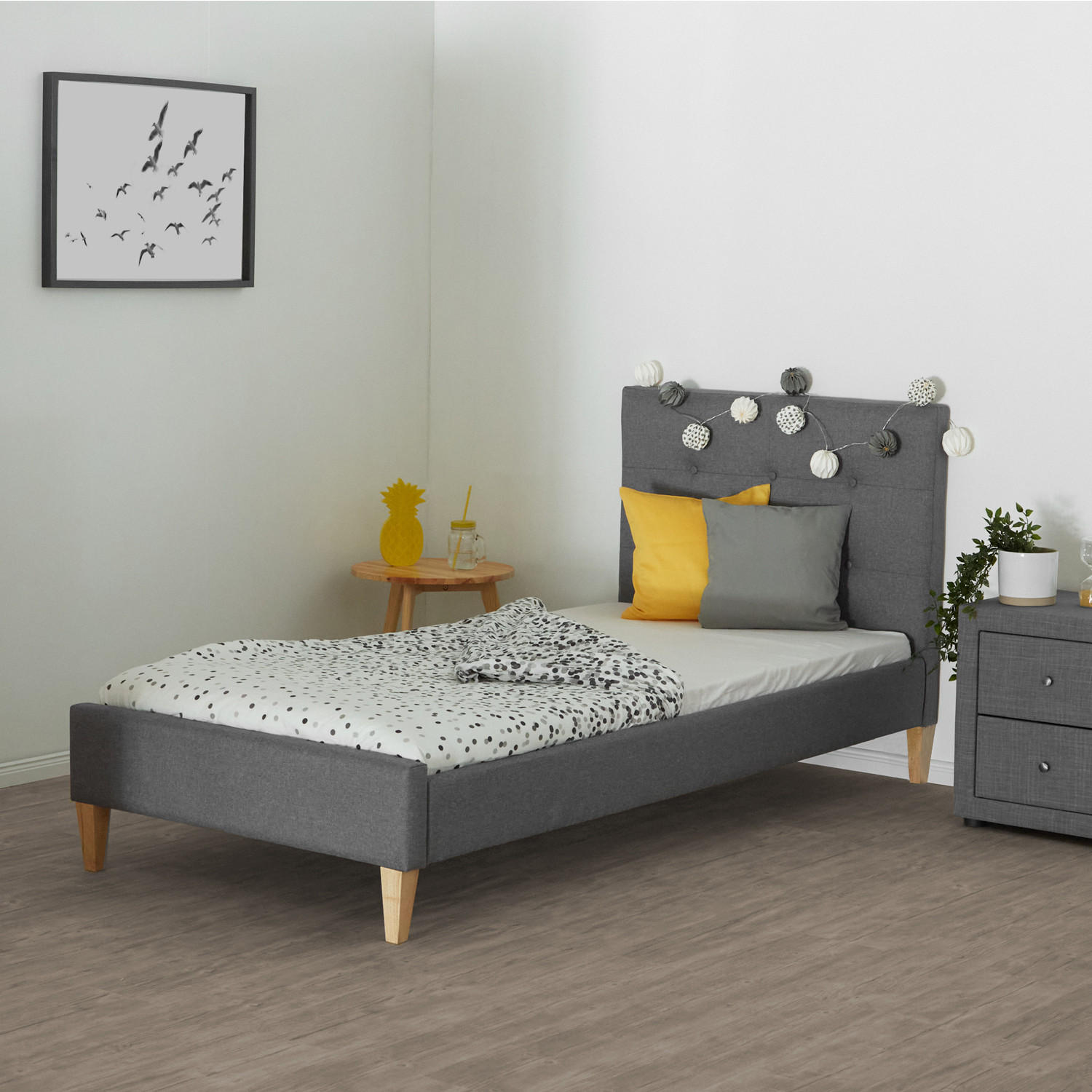 POLSTERBETT mit Lattenrost 90/200 cm in Grau - Grau, Textil (90/200cm) - Homestyle4u