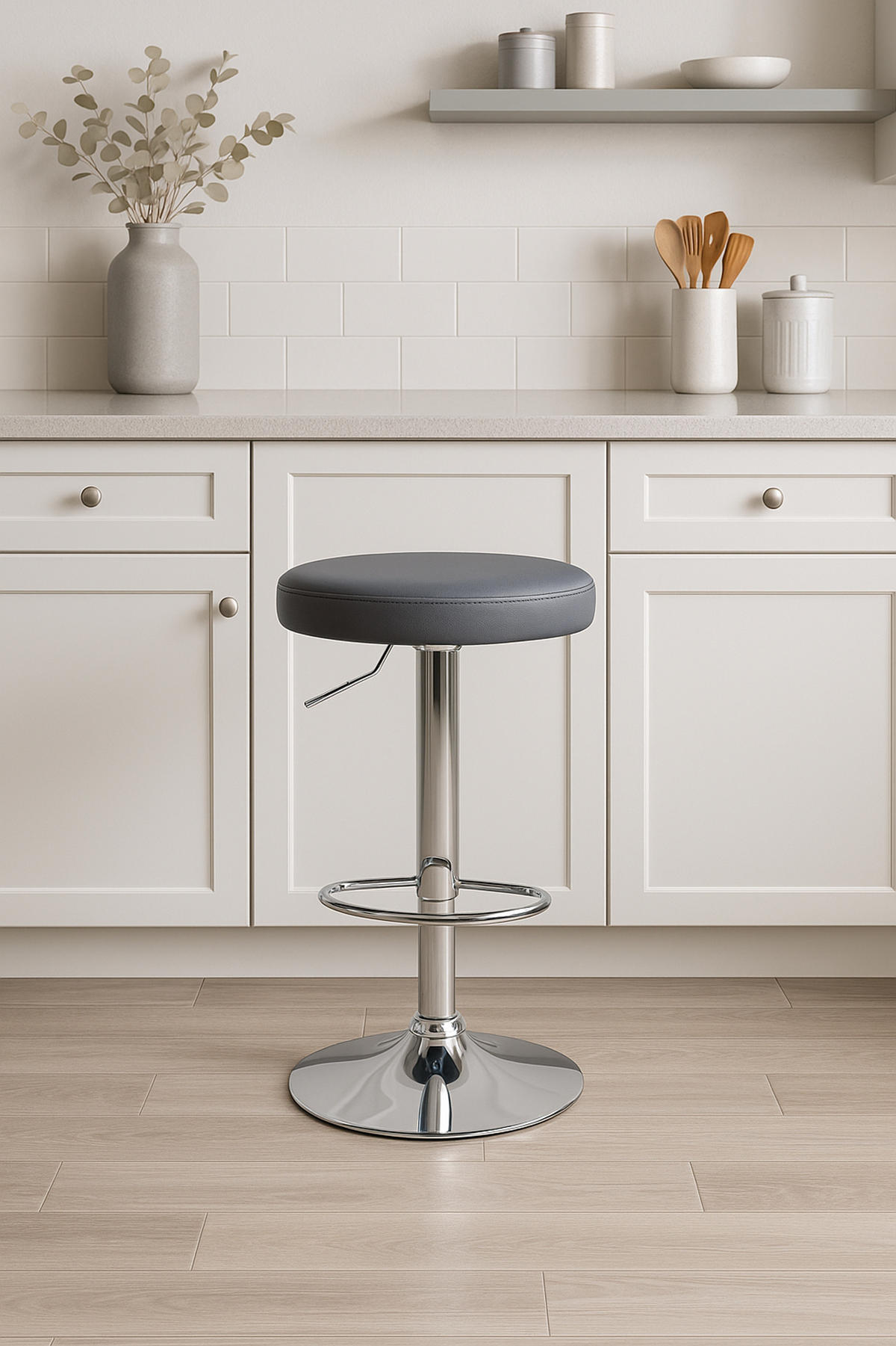 BARHOCKER Pontius Kunstleder chrom grau - Chromfarben/Grau, Kunststoff/Metall (38.5/81/38.5cm) - TPFLiving