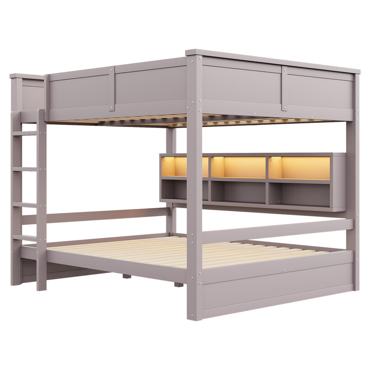 ETAGENBETT 160/200 cm aus Kiefernholz und MDF mit LED-Licht, Braun - Braun, Holzwerkstoff (160/200cm) - OKMYHOME