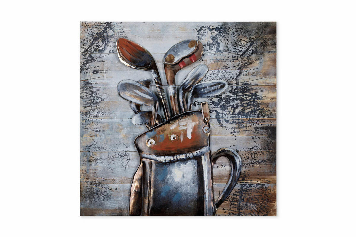 HOLZBILD Silber 60/60 cm - Silberfarben/Braun, Holz/Metall (3/60cm) - KUNSTLOFT