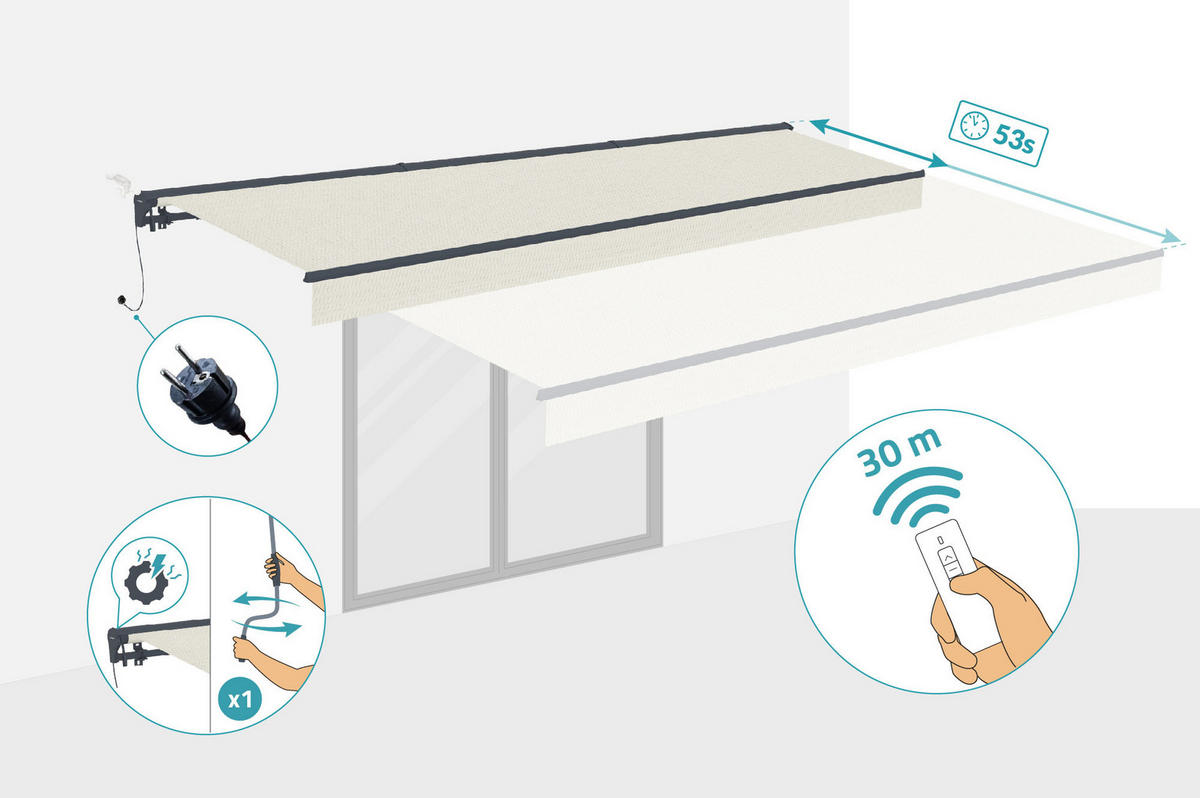 HALBKASSETTENMARKISE Fazzio Beige 5m x 3m motorisierte - Premium-Leinwand 320g/m² - Beige, Metall (500/270/300cm) - Cazeboo
