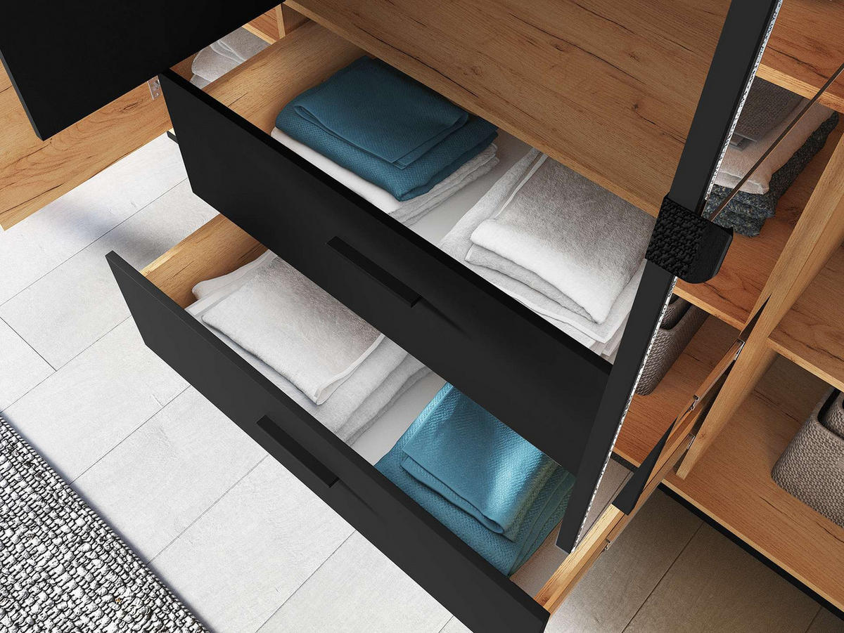 KLEIDERSCHRANK – 200 cm – Urso – Schwarz – KL-039 - Schwarz, Holzwerkstoff (200/210/58cm) - hi-markt