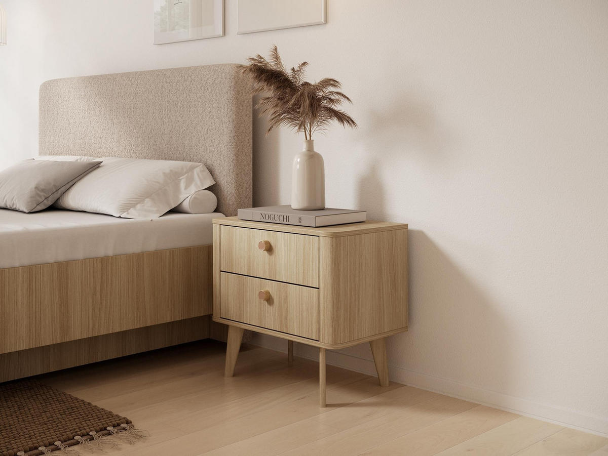 NACHTTISCH Mila Hellbraun, mit Schubladen - Hellbraun, Holzwerkstoff (63/57/38cm) - Bettso