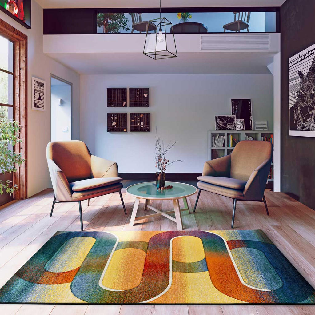 Thumbnail - Atticgo Webteppich, Mehrfarbig, Orange, Blau, Textil, Grafikmuster, Rechteckig, 160x230 cm, Oeko-Tex® Standard 100, für ...