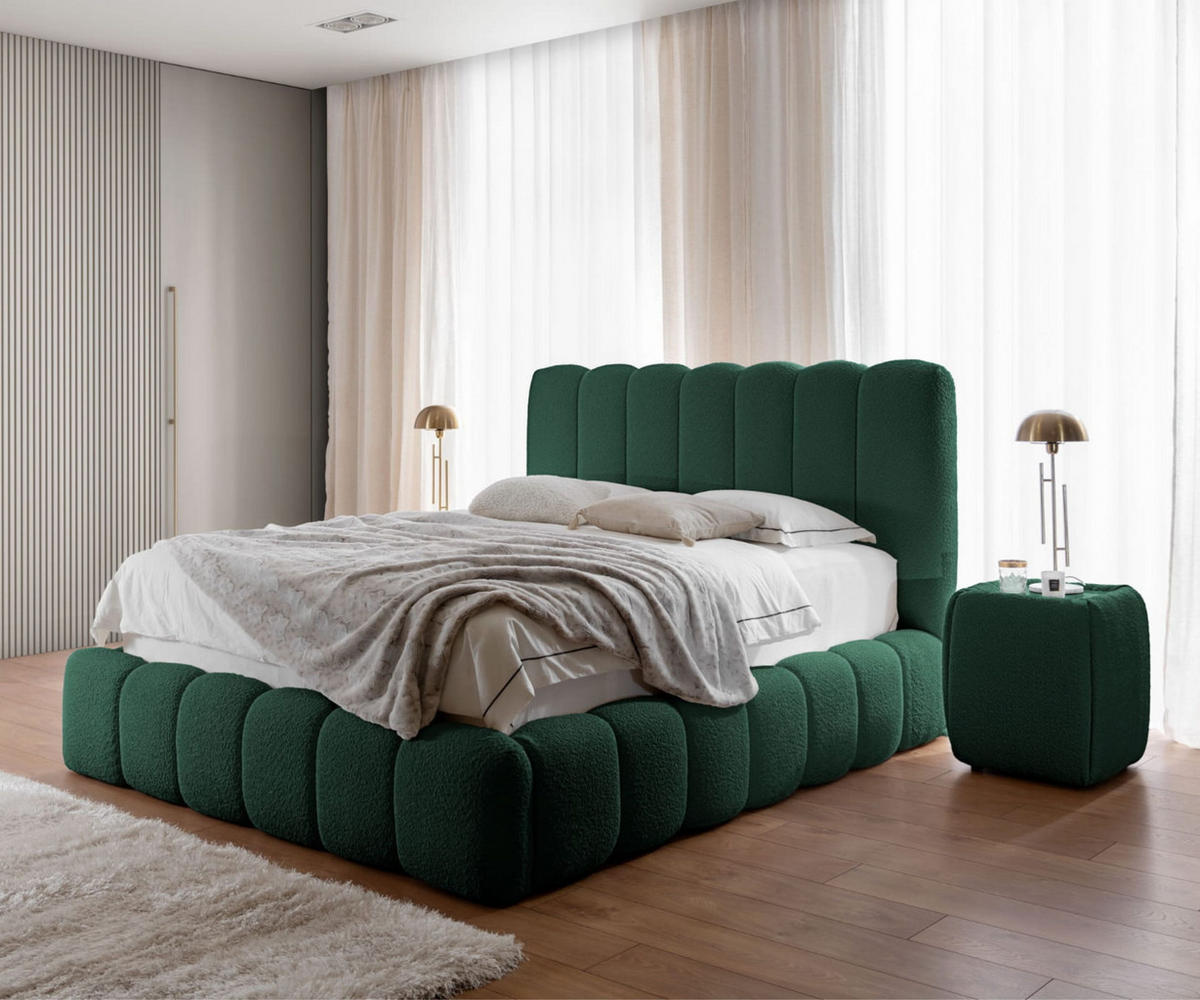 POLSTERBETT CHLOE mit Bettkasten 180x200,Doppelbett mit Stauraum und Lattenrost,Boxspringbett-Optik,ohne Matratze,Schlafzimmer-Dunkelgrün - Dunkelgrün, Holz (180/200cm) - Furnistar