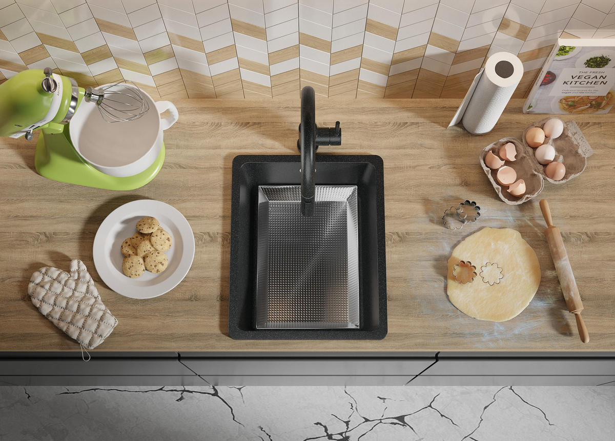 SPÜLBECKEN Venedig Slim Easy, 2-er set Anthrazit 36/44 cm 1 Becken + Ablauf-Set ab 40er Unterschrank - Chromfarben/Anthrazit, Kunststoff (36/20/44cm) - Primagran