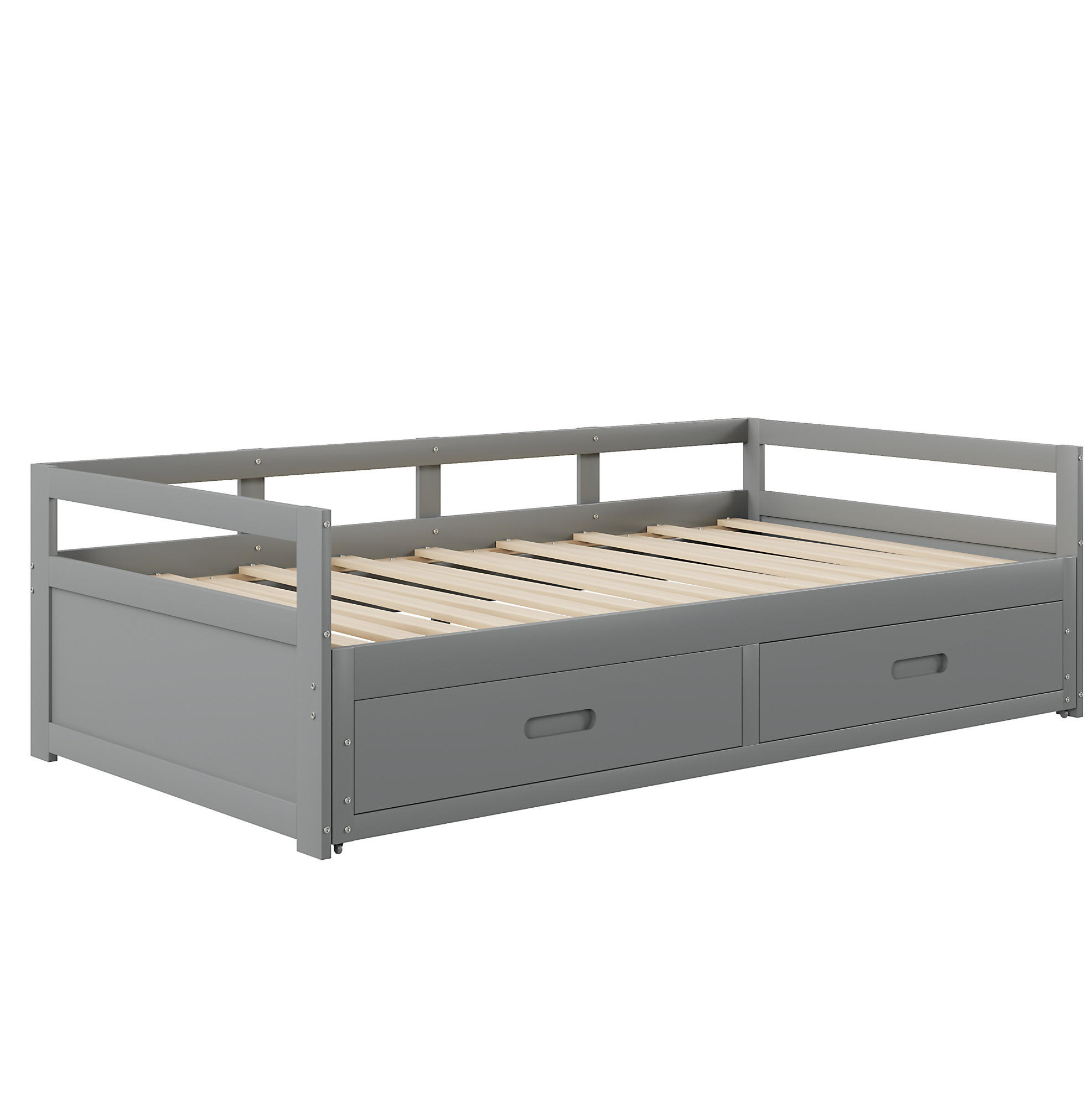 BETT ausziehbar 90/200 cm mit Schubladen Kiefernholz grau - Grau, Holz (90/200cm) - OKWISH