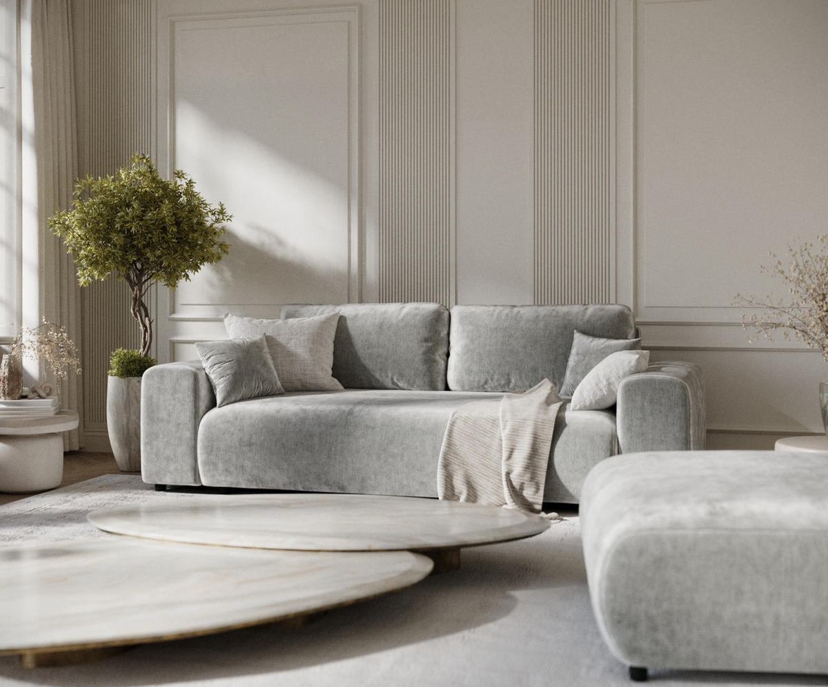 3-SITZER-SOFA Zanzibar Hellgrau Chenille - Hellgrau/Schwarz, Holz/Holzwerkstoff (213/79/108cm) - Maison de Reve