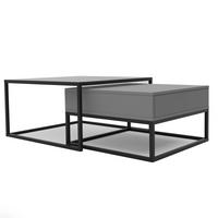COUCHTISCH quadratisch Grau, MDF/Glas Tischplatte, Rahmen Schwarz - Schwarz/Grau, Holzwerkstoff (70/70/42cm) - Idohome