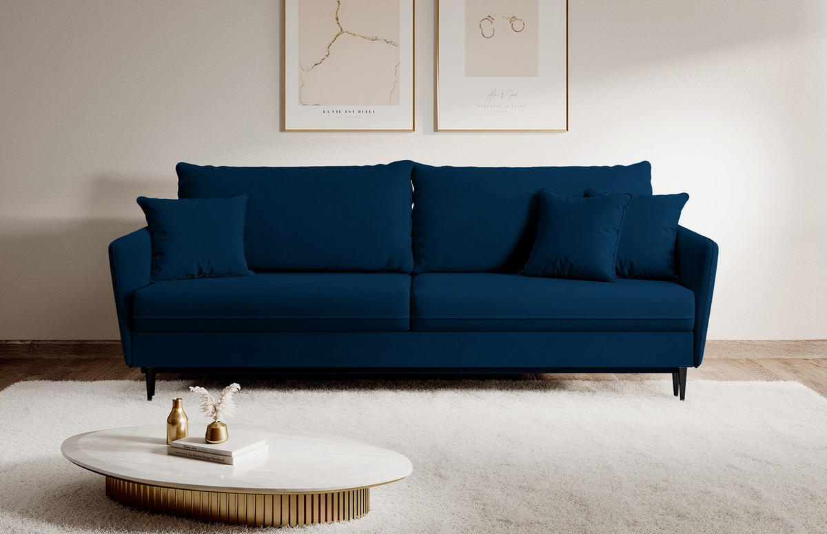 SCHLAFSOFA Volio Dunkelblau schwarzen Beinen - Schwarz/Dunkelblau, Textil/Metall (221/90/100cm) - Selsey