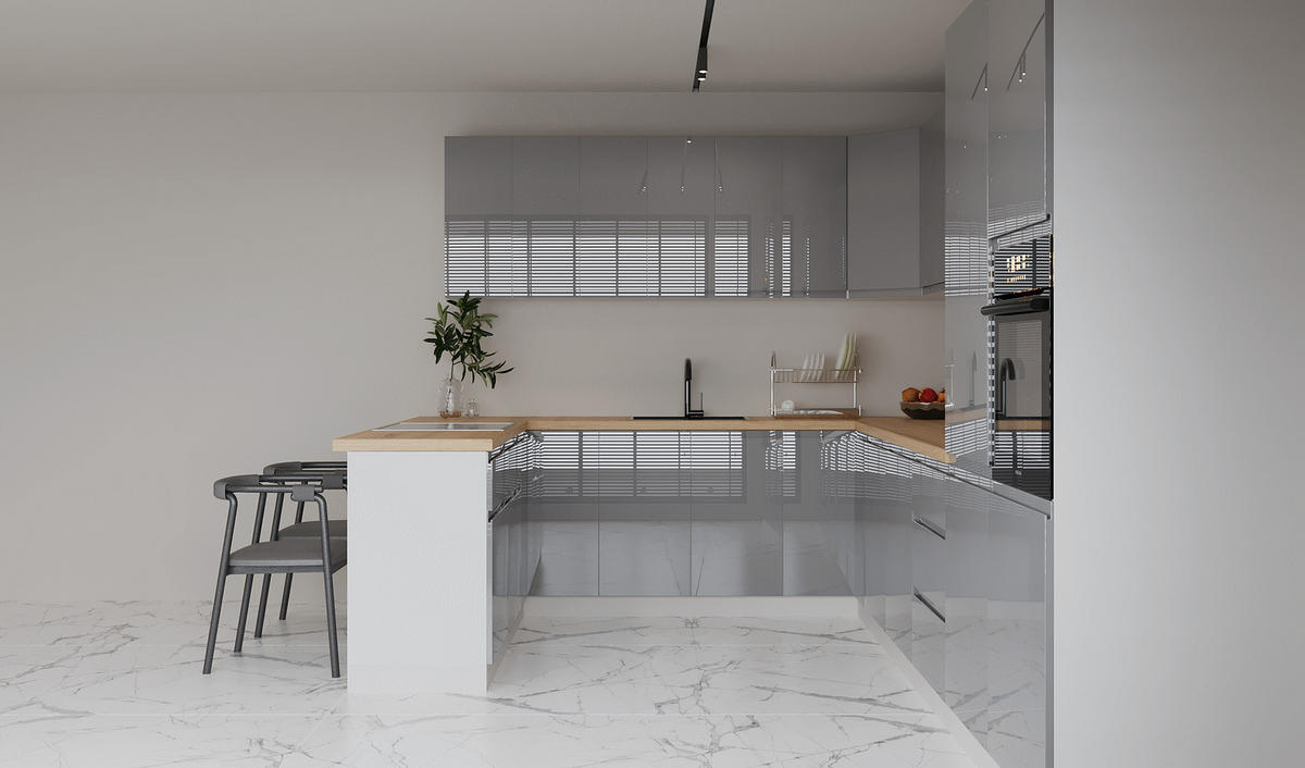 ECKKÜCHE 390 × 260 cm - Aspen K107-M860 - in Grau/Hochglanz - Grau, Holz (390/260/210cm)