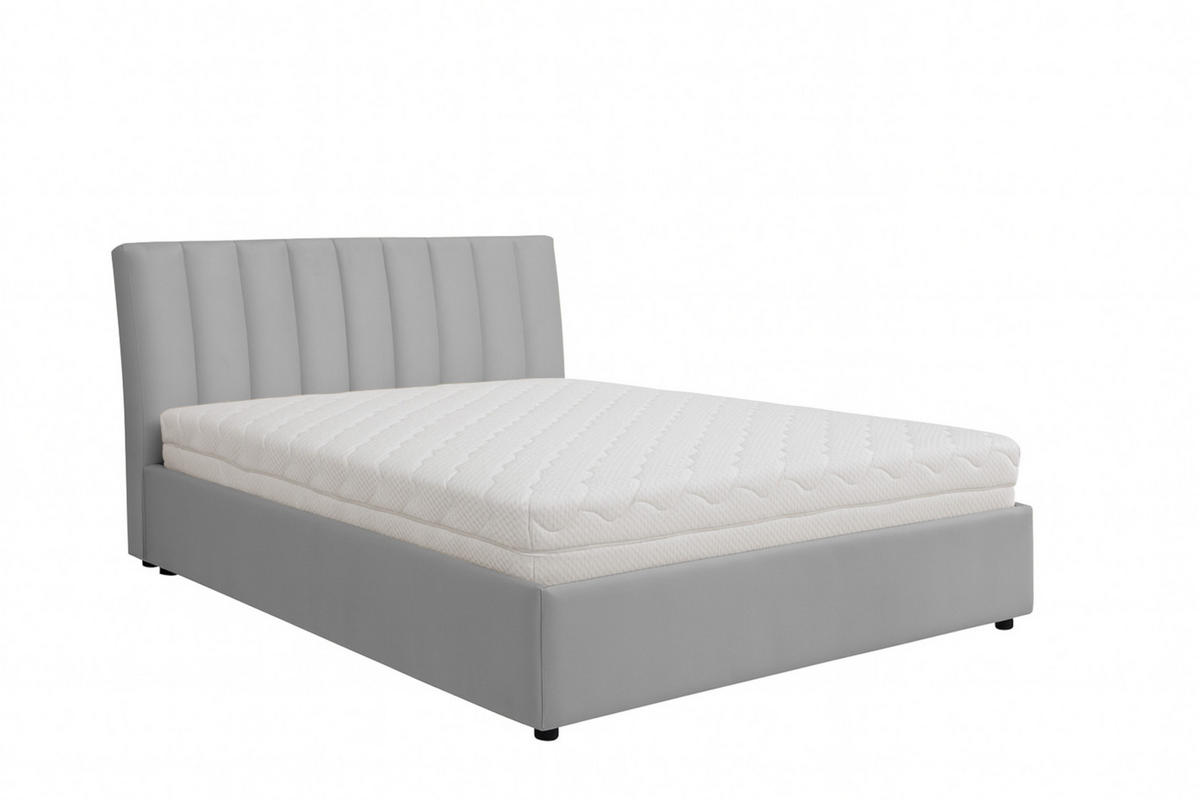 POLSTERBETT mit Bettkasten und Matratze NUBIA, Hellgrau, 180x200 cm - Hellgrau, Textil (180/200cm) - KS Home Concept
